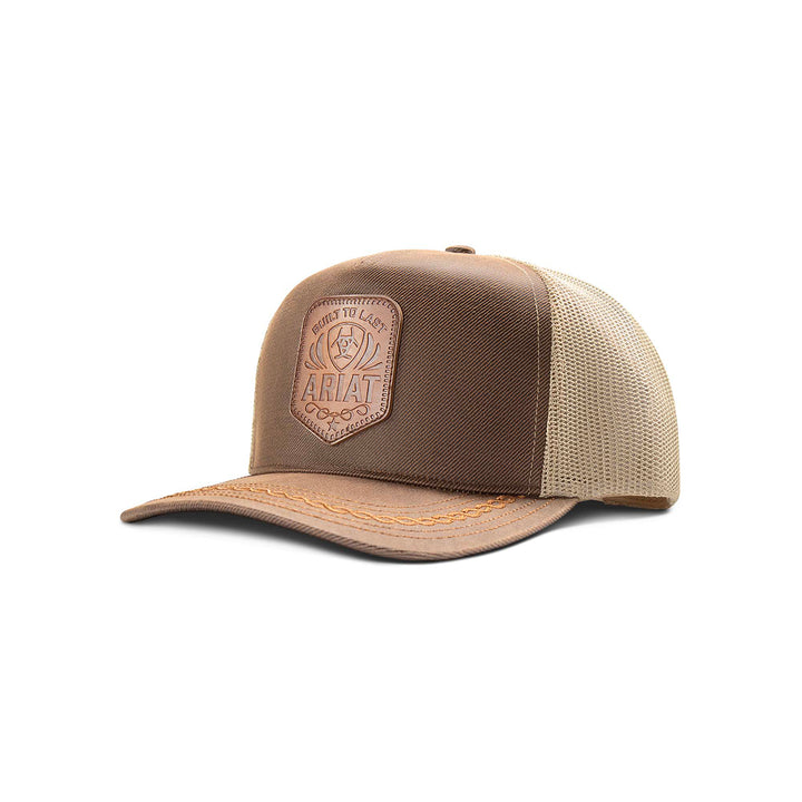 Ariat Brown with Faux Leather Embossed Logo Patch Ball Cap