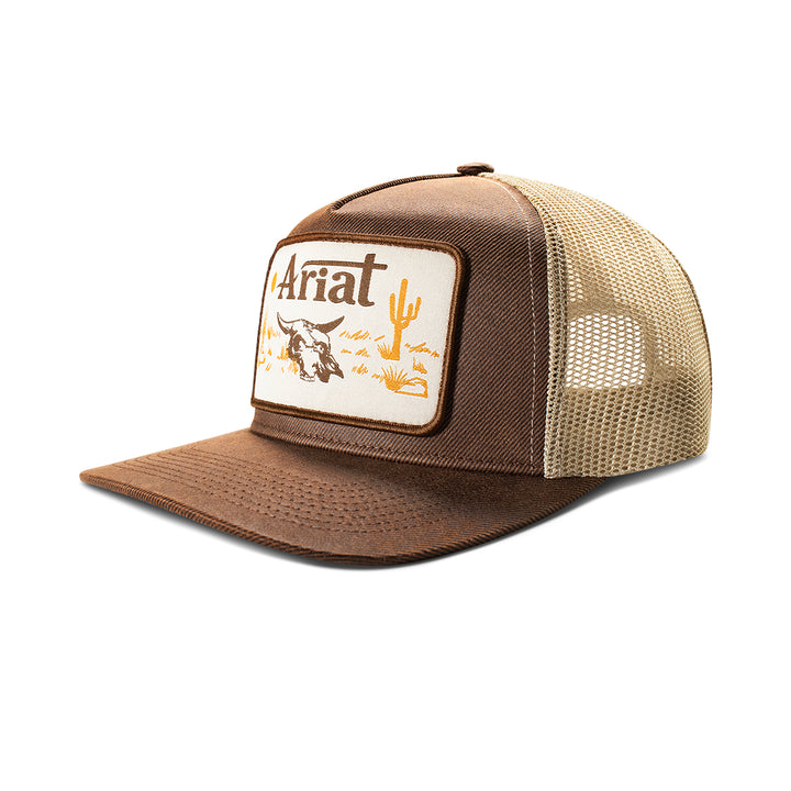 Ariat Brown Oilskin with Tan Desert Wasteland Patch Ball cap