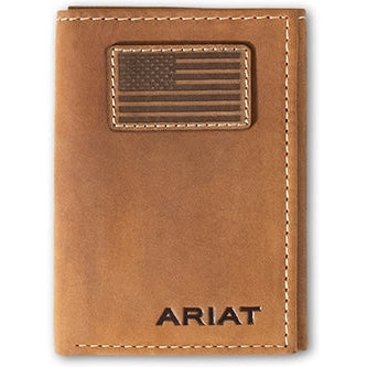 Ariat Tan with Flag Patch Tri-fold Wallet