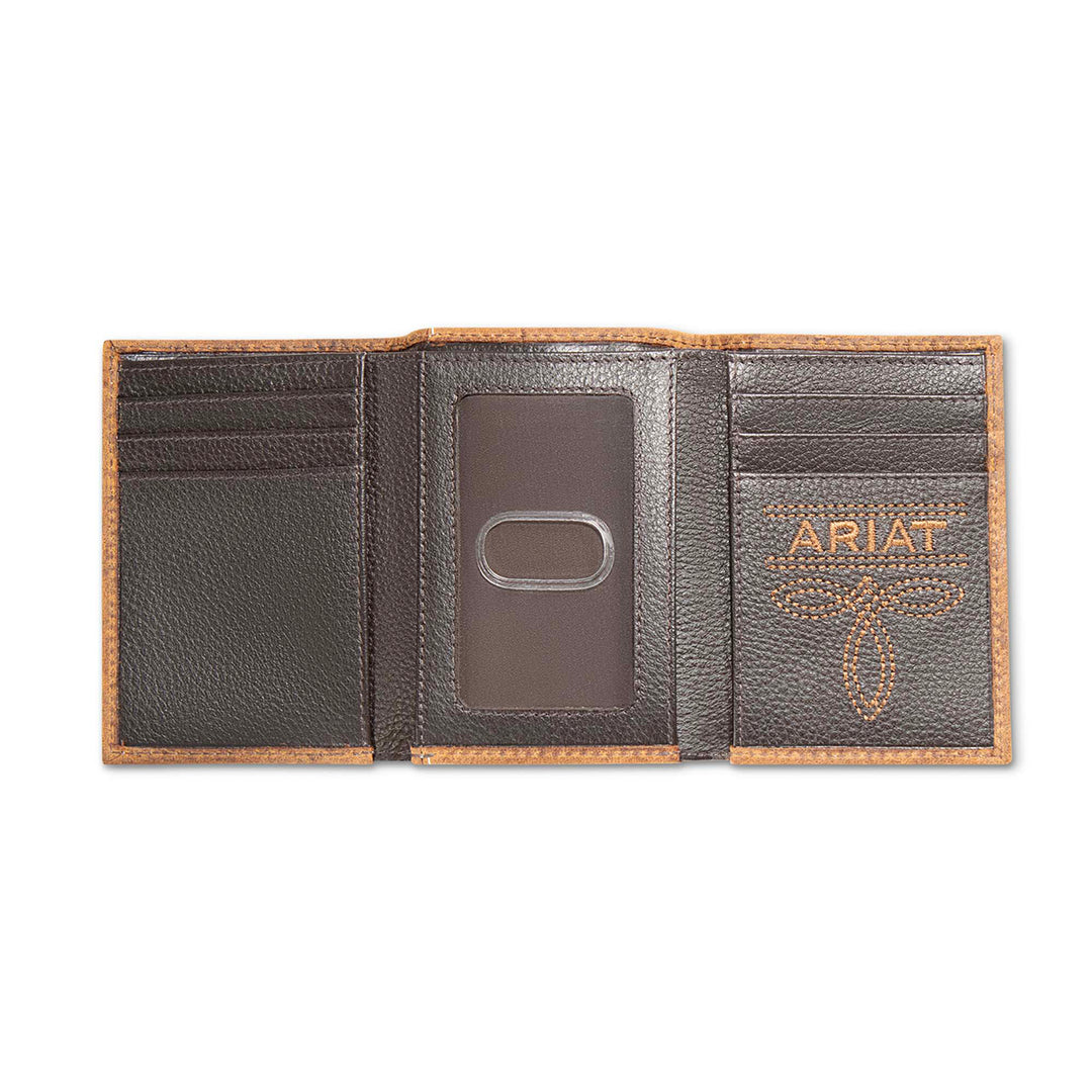 Ariat Brown and White Calf Hair Inlay Trifold Wallet - West 20 Saddle Co.