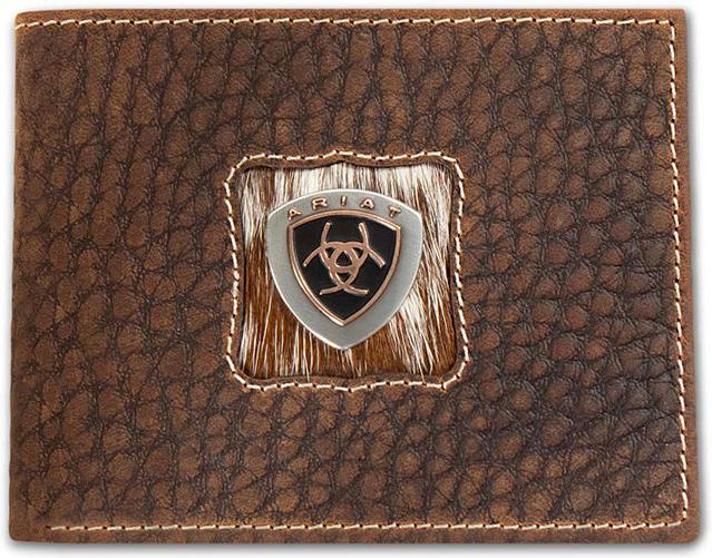 Ariat Brown and White Calf Hair Inlay Bifold Wallet - West 20 Saddle Co.
