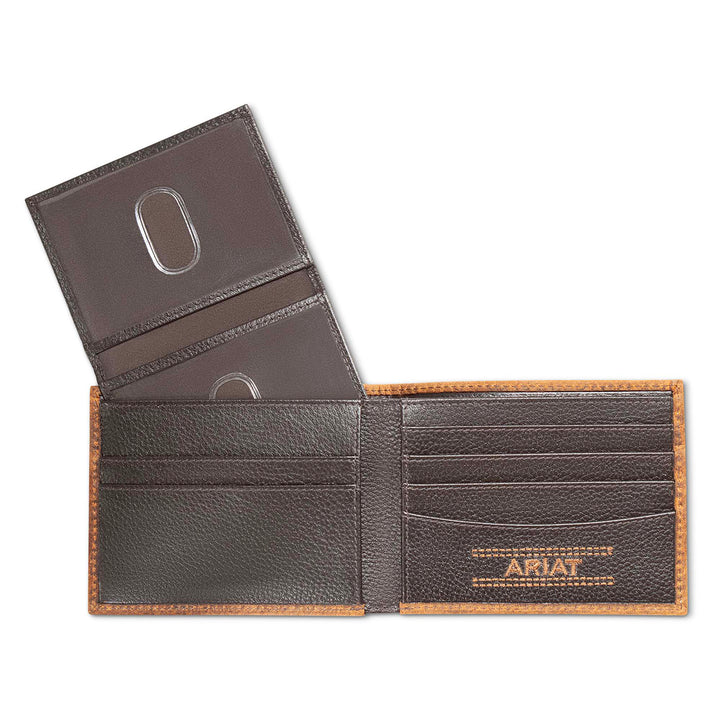 Ariat Brown and White Calf Hair Inlay Bifold Wallet - West 20 Saddle Co.