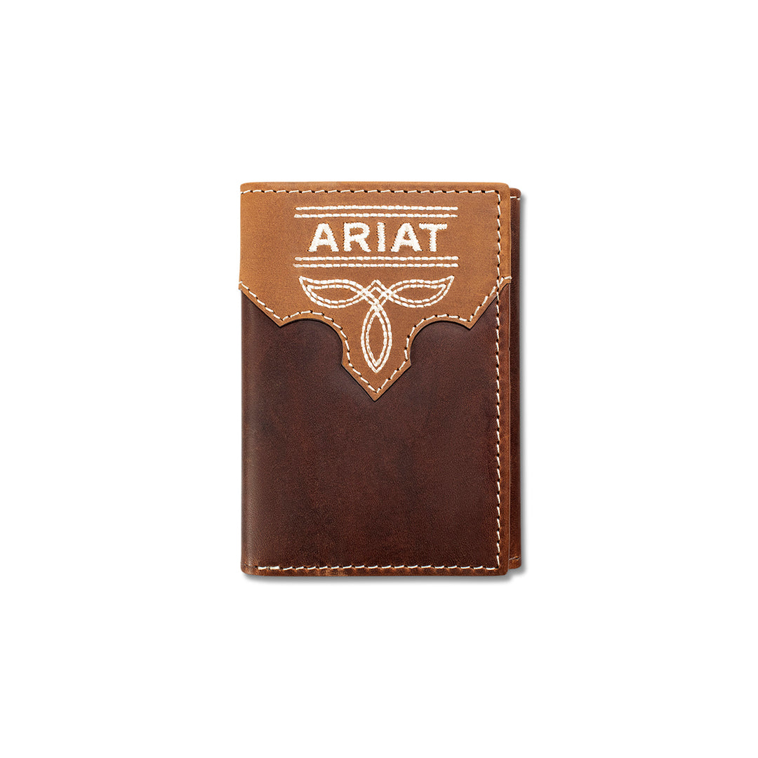 Ariat Brown Crazy Horse Leather Overlaid Trifold Wallet - West 20 Saddle Co.