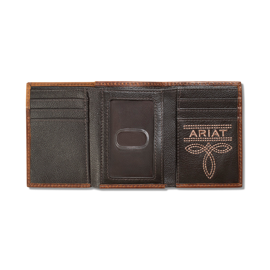Ariat Brown Crazy Horse Leather Overlaid Trifold Wallet - West 20 Saddle Co.