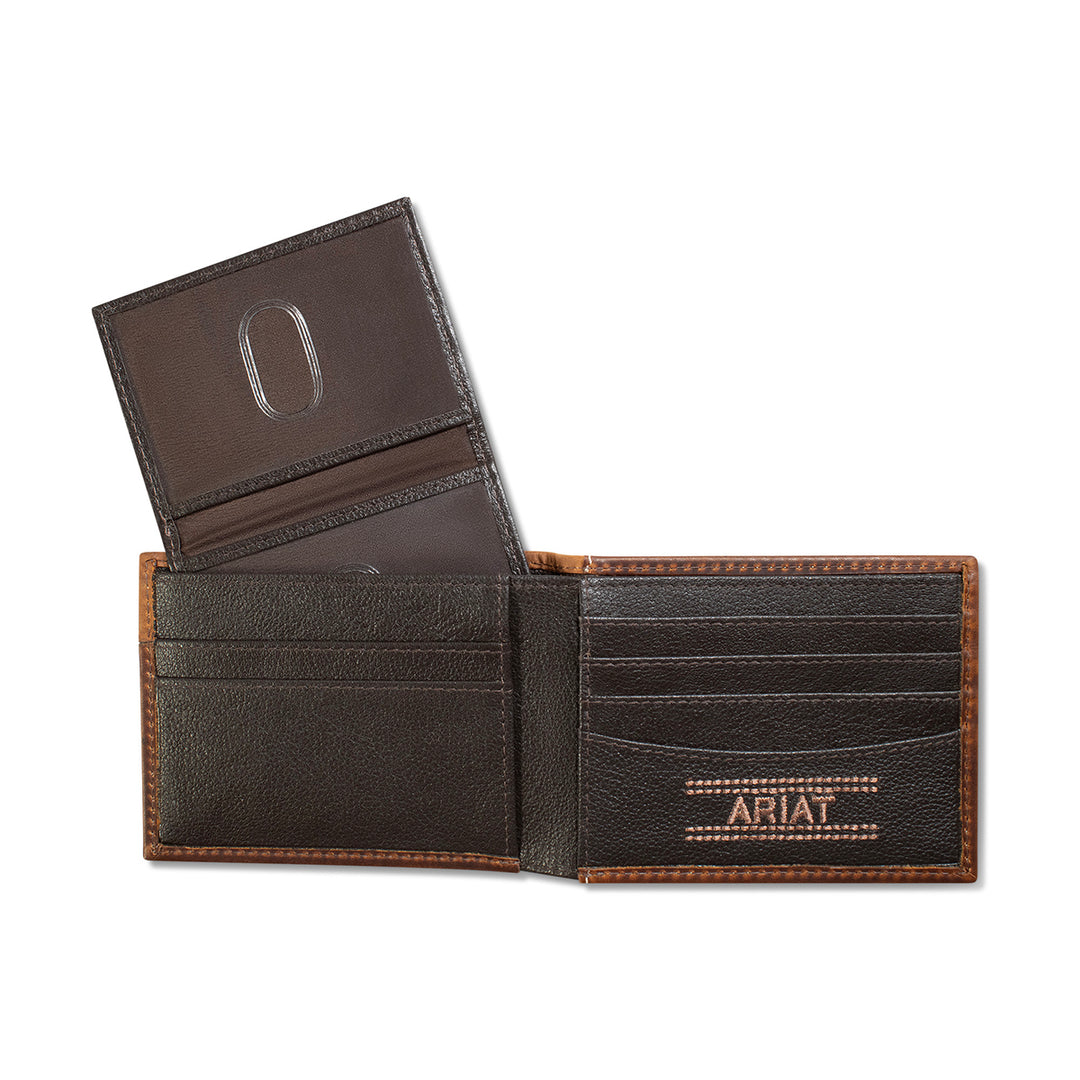 Ariat Brown Crazy Horse Leather Overlaid Bifold Wallet - West 20 Saddle Co.