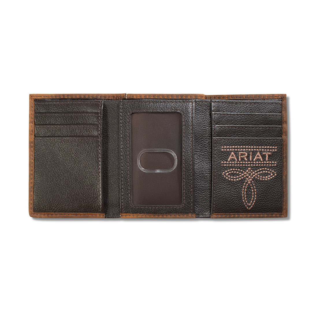 Ariat Medium Brown Large Basket Weave Trifold Wallet - West 20 Saddle Co.