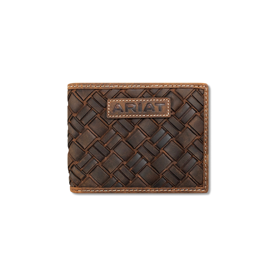 Ariat Medium Brown Large Basket Weave Bifold Wallet - West 20 Saddle Co.