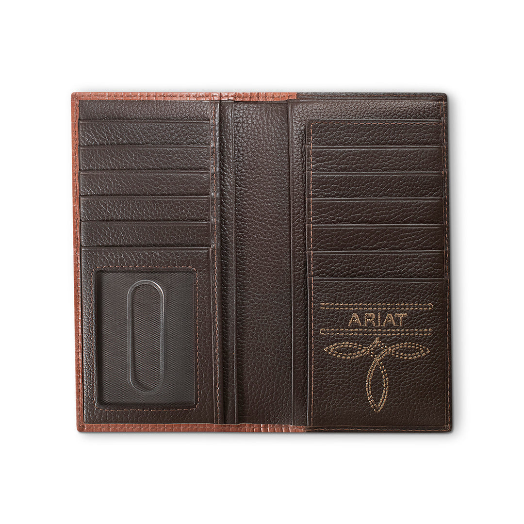 Ariat Brown Textured Leather with Red Trim Rodeo Wallet - West 20 Saddle Co.