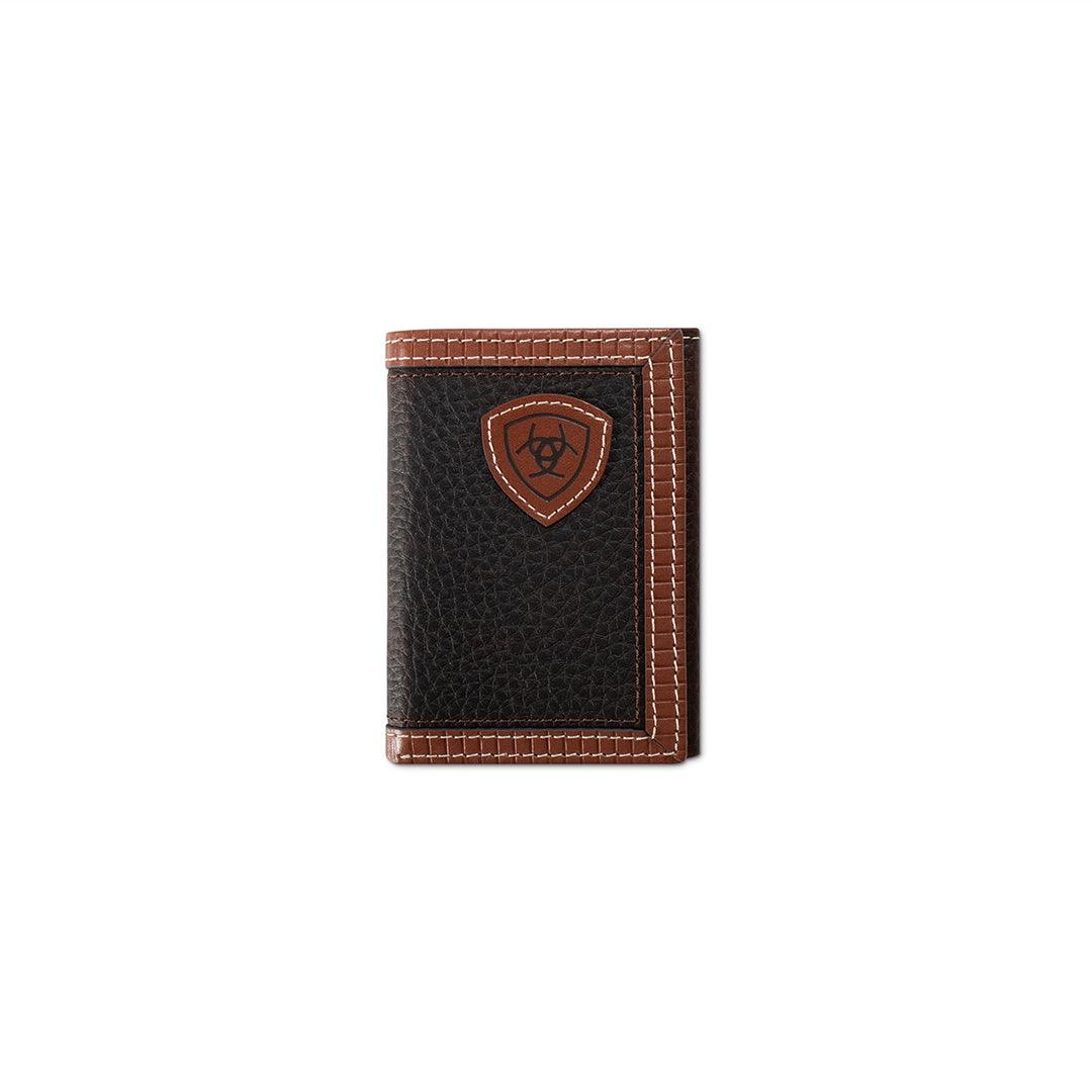 Ariat Brown Textured Leather with Red Trim Trifold Wallet - West 20 Saddle Co.