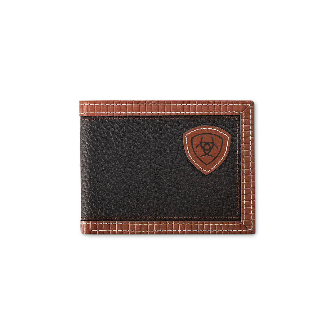 Ariat Brown Textured Leather with Red Trim Bifold Wallet - West 20 Saddle Co.