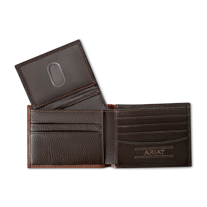 Ariat Brown Textured Leather with Red Trim Bifold Wallet - West 20 Saddle Co.