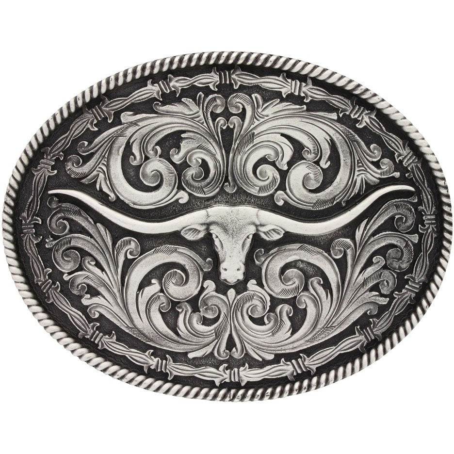 Montana Silversmiths Rope and Barbwire Longhorn Attitude Buckle