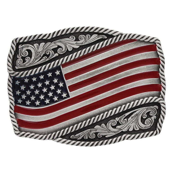 Montana Silversmiths Classic Painted Waving American Flag Attitude Buckle