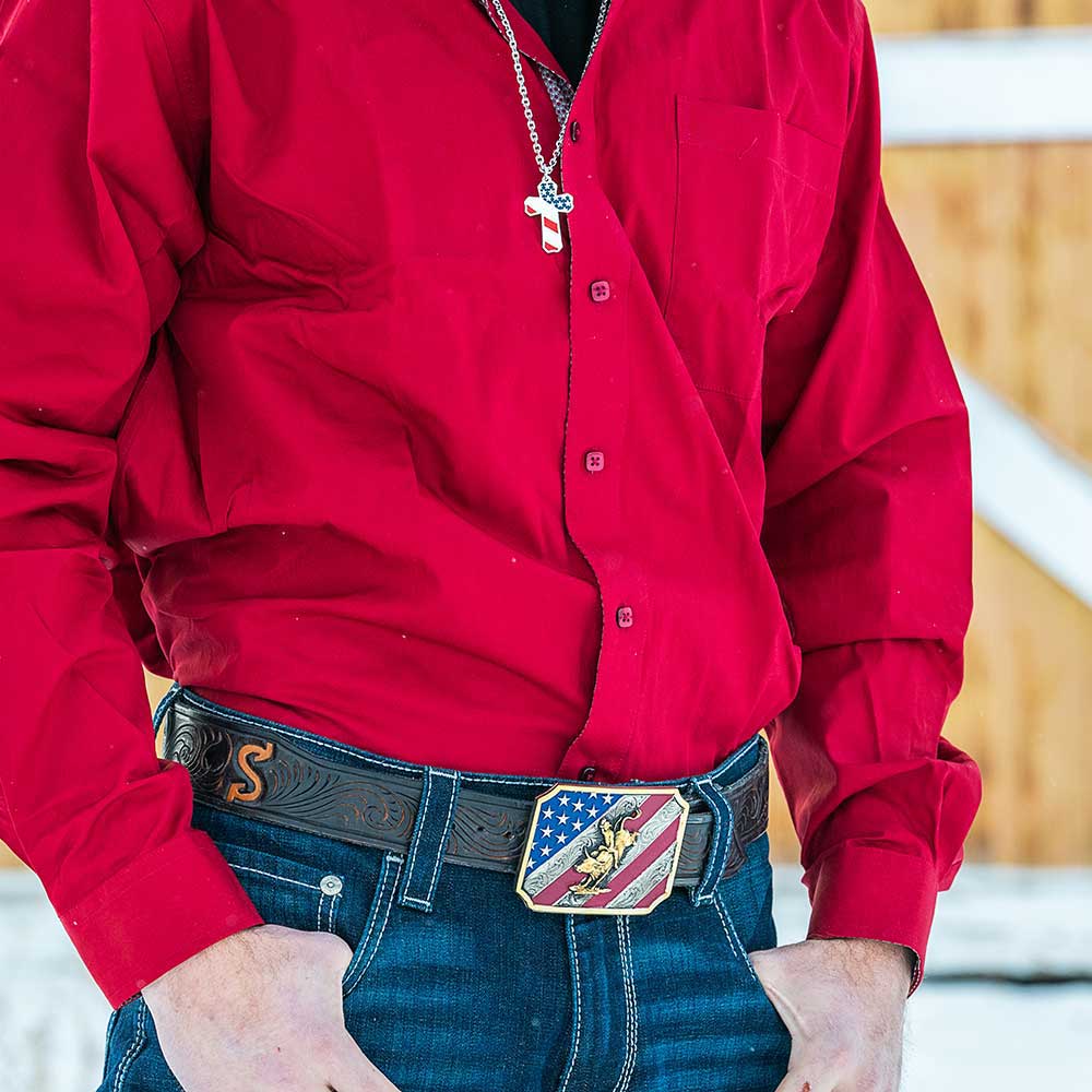 Montana Silversmiths Patriot Bull Rider Attitude Buckle