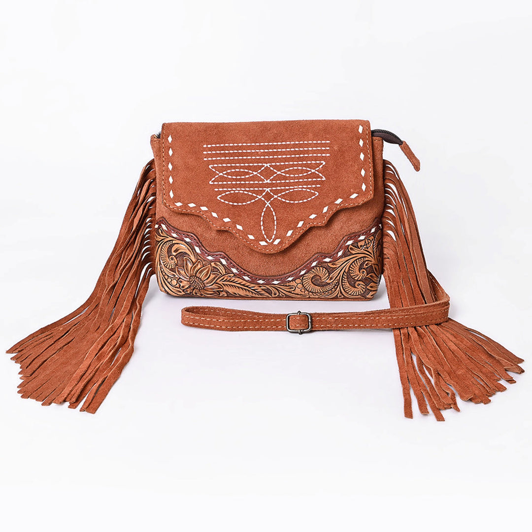 American Darling Tan Suede Crossbody Bag with Scalloped Flap