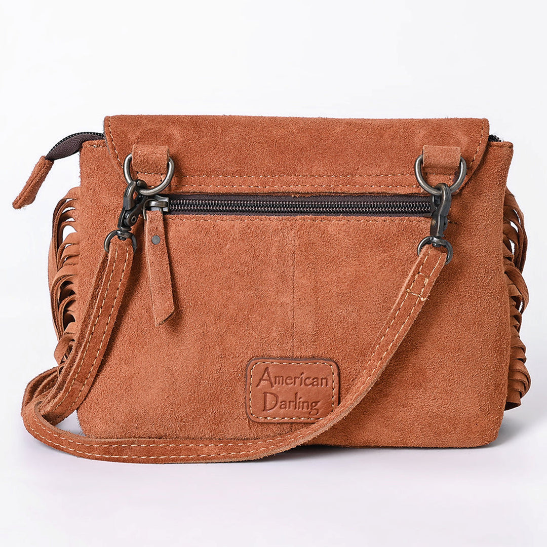 American Darling Tan Suede Crossbody Bag with Scalloped Flap