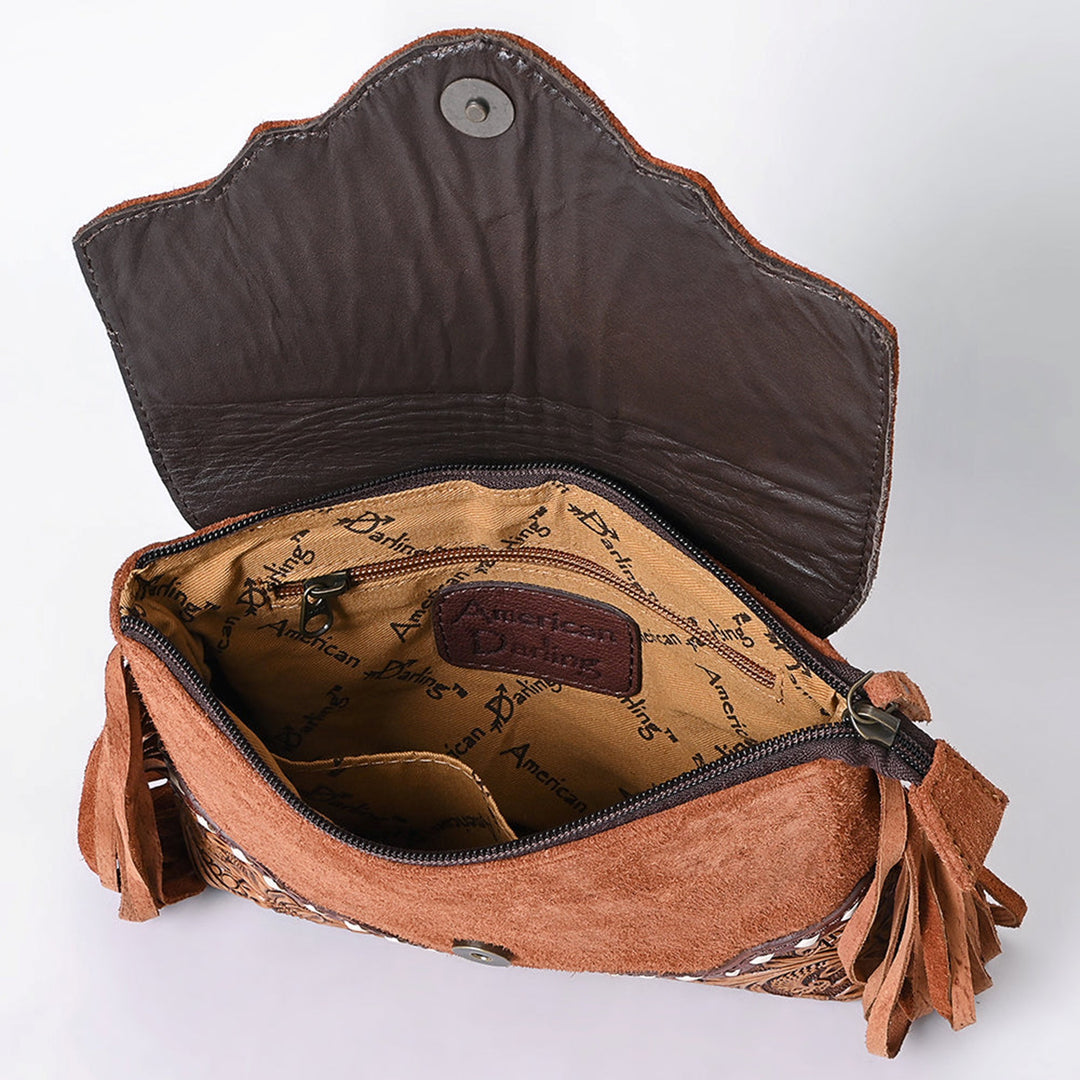 American Darling Tan Suede Crossbody Bag with Scalloped Flap