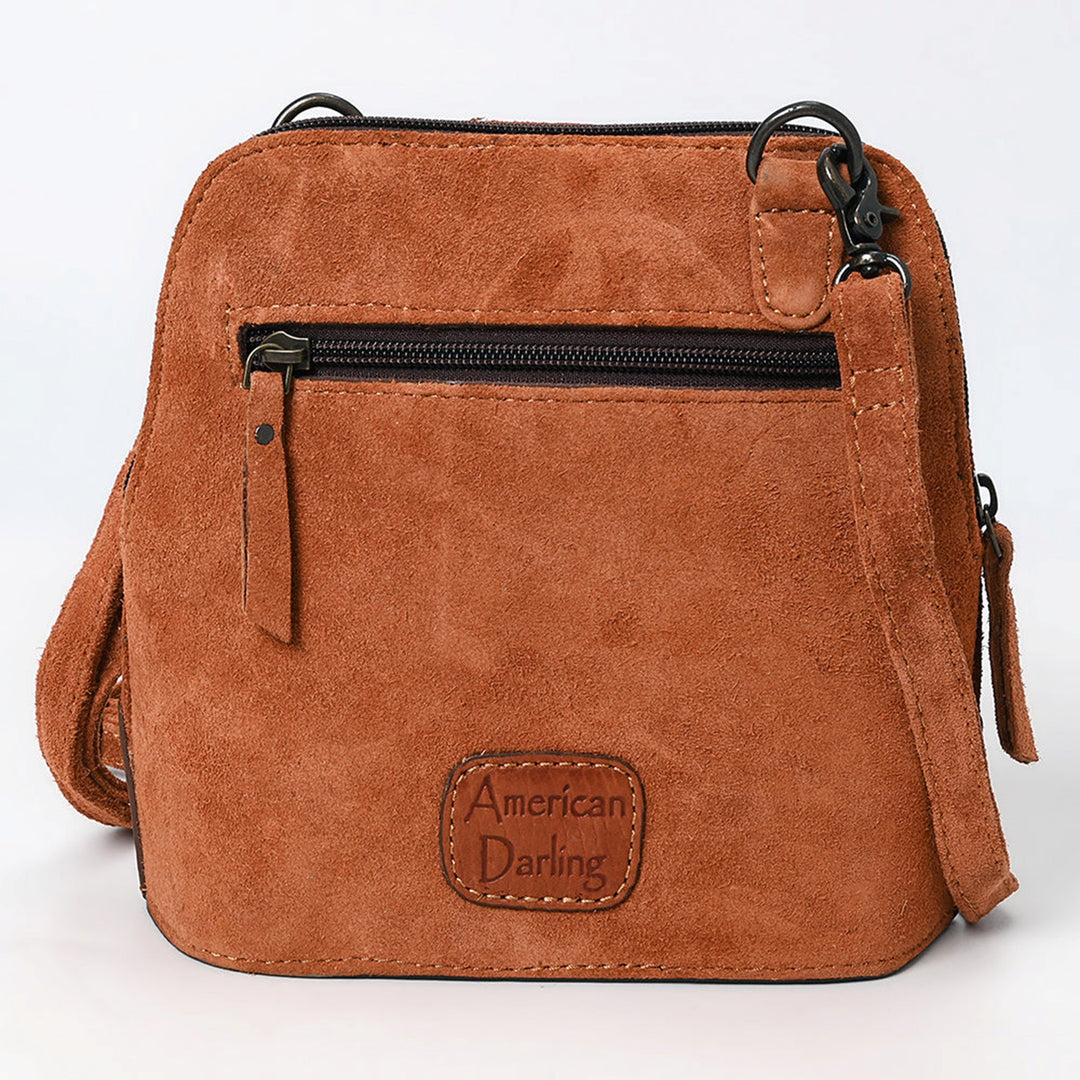 American Darling Tan Suede with White Boot Stitched Crossbody Bag