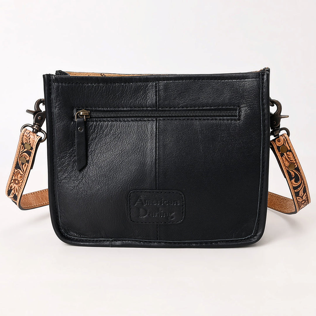 American Darling Black Quilted Leather with Floral Tooled Crossbody Bag