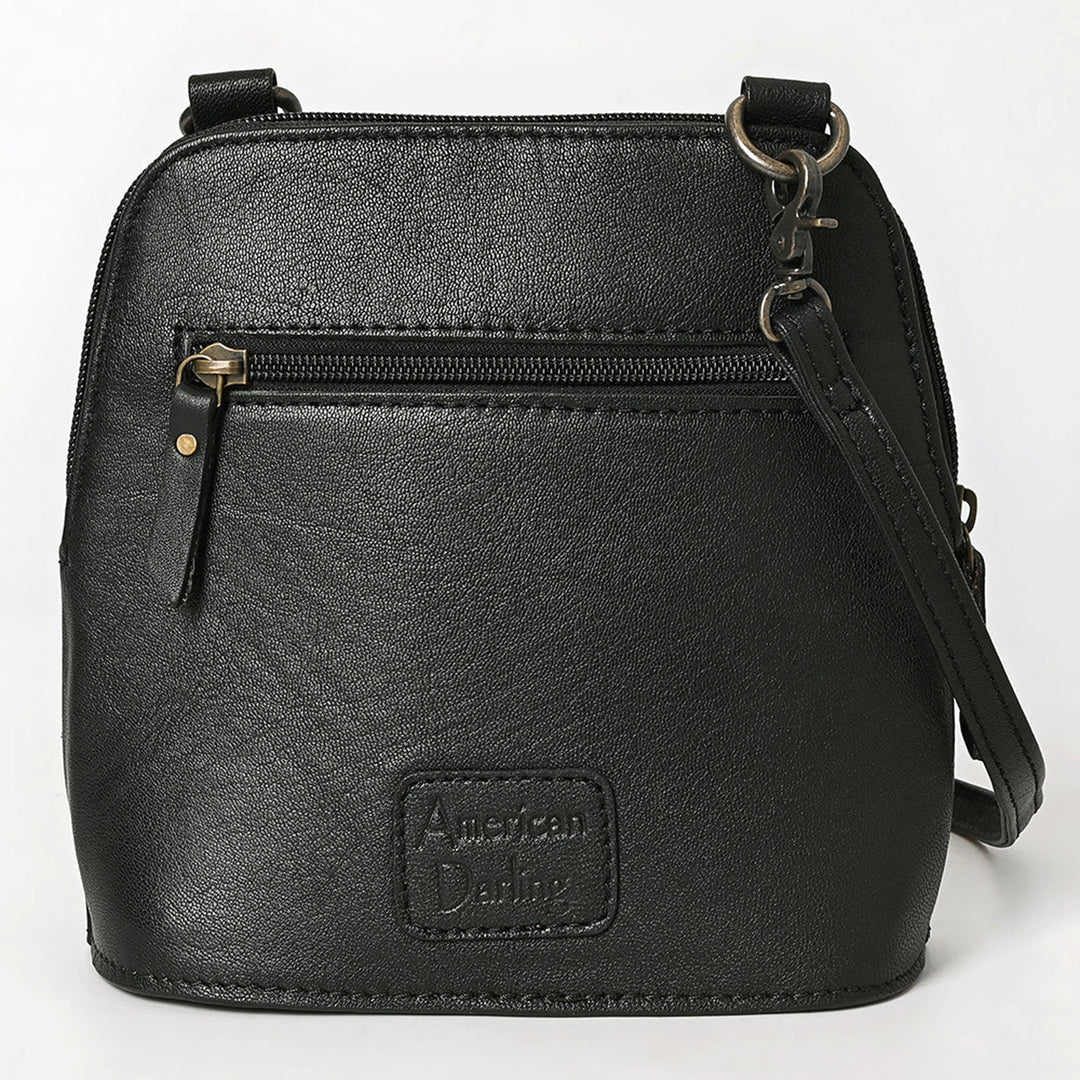 American Darling Black Quilted and Floral Tooled Leather Crossbody Bag