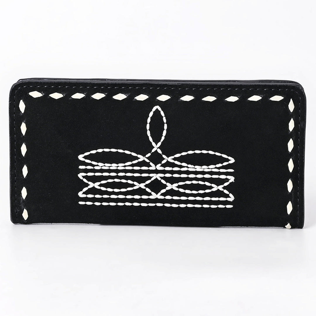 American Darling Black Suede with White Boot Stitch Leather Wallet