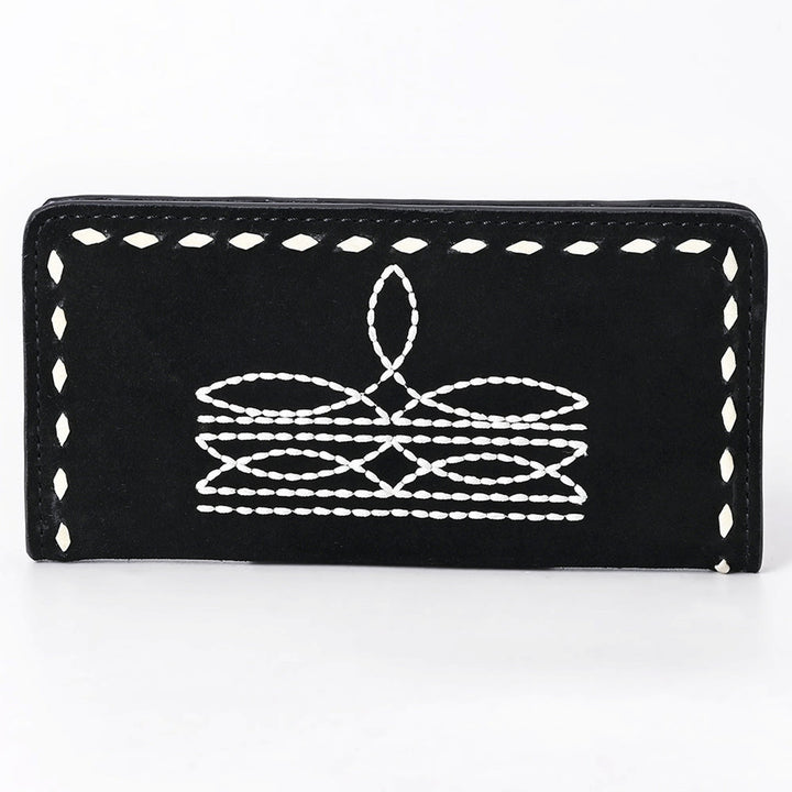 American Darling Black Suede with White Boot Stitch Leather Wallet
