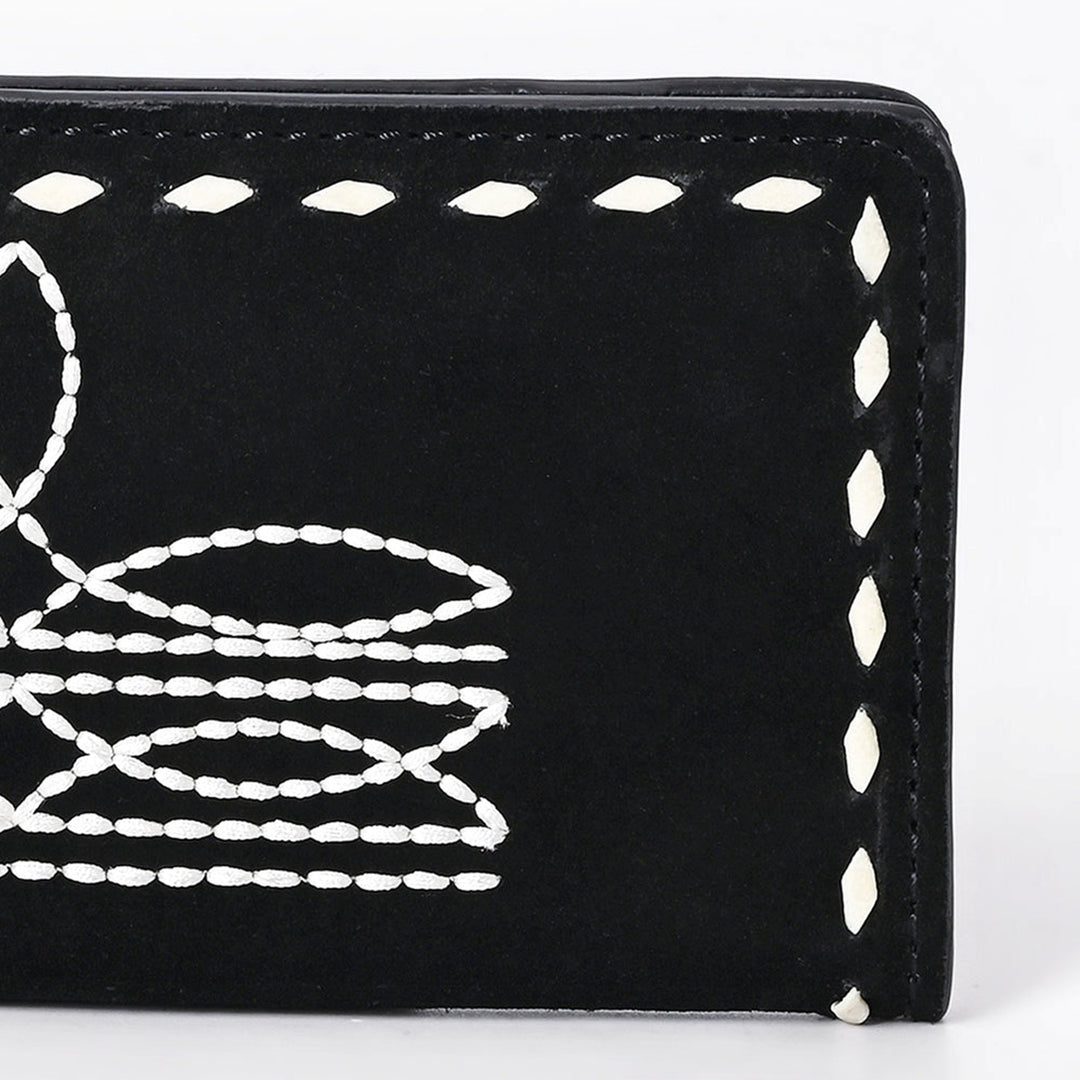 American Darling Black Suede with White Boot Stitch Leather Wallet