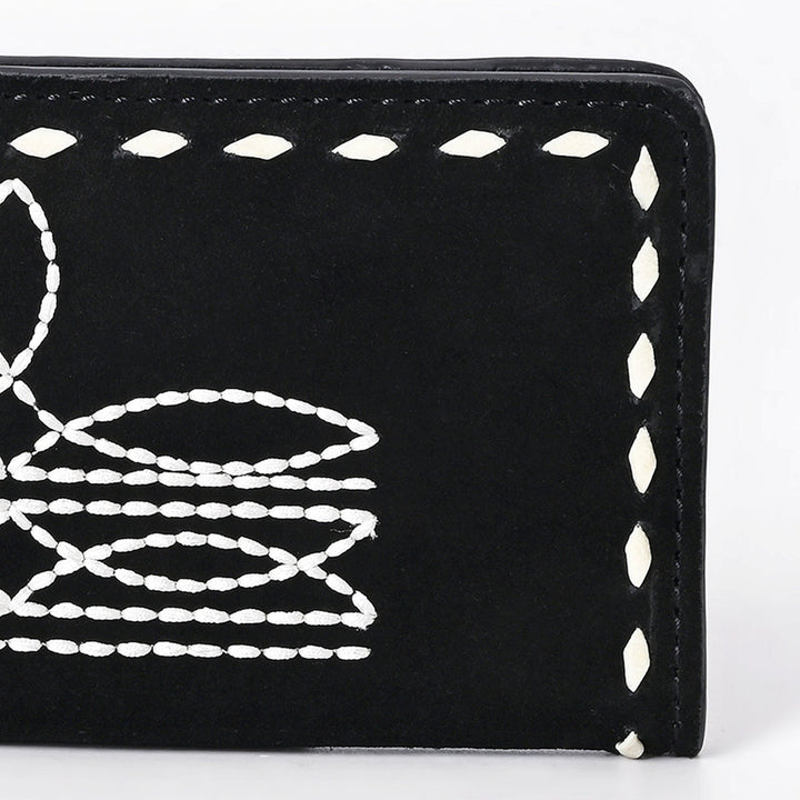 American Darling Black Suede with White Boot Stitch Leather Wallet