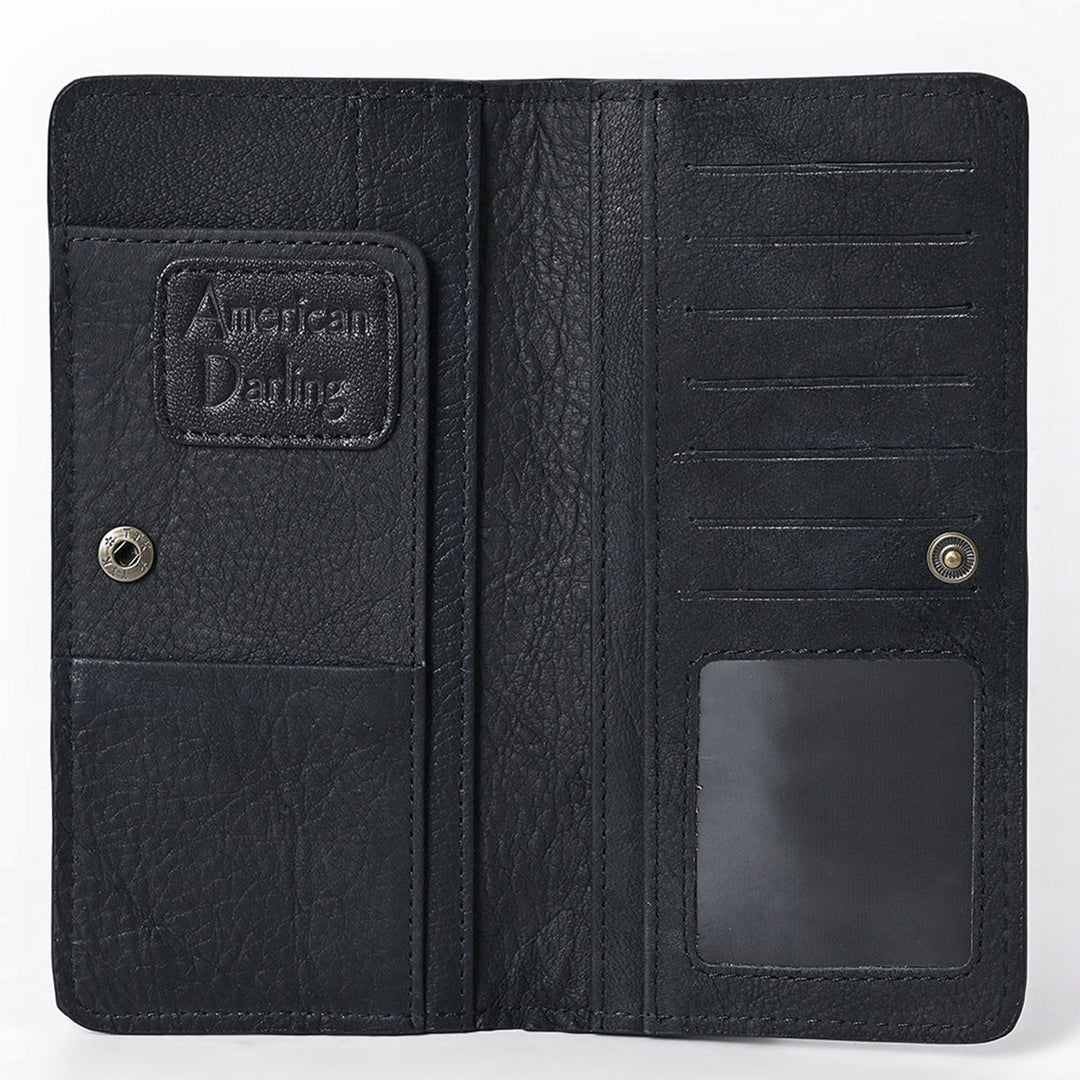 American Darling Black Suede with White Boot Stitch Leather Wallet