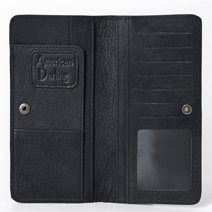 American Darling Black Suede with White Boot Stitch Leather Wallet