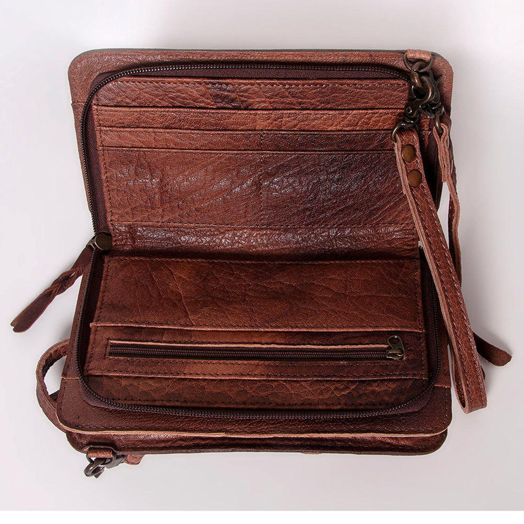 American Darling Tan and Turquoise Southwestern Tribal Genuine Leather Crossbody Bag