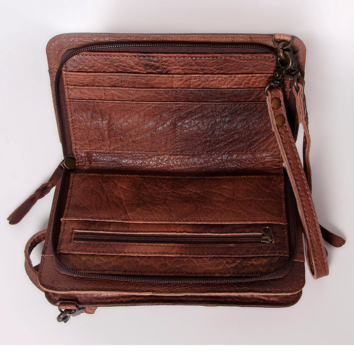 American Darling Tan and Turquoise Southwestern Tribal Genuine Leather Crossbody Bag