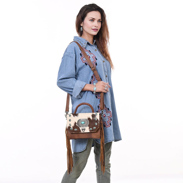 American Darling Hair-On with Turquoise Conchos Leather Bag
