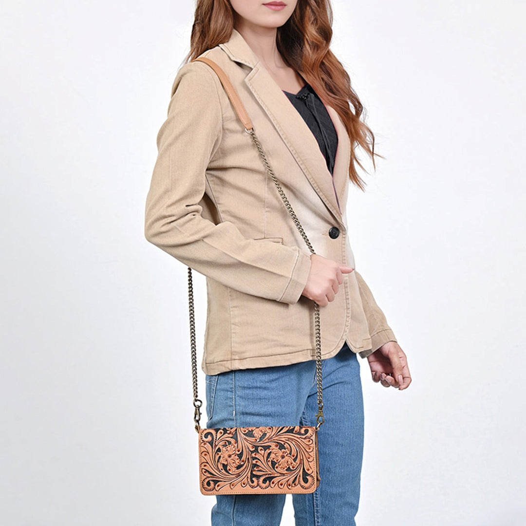 American Darling Western Floral Tooled Crossbody Wallet