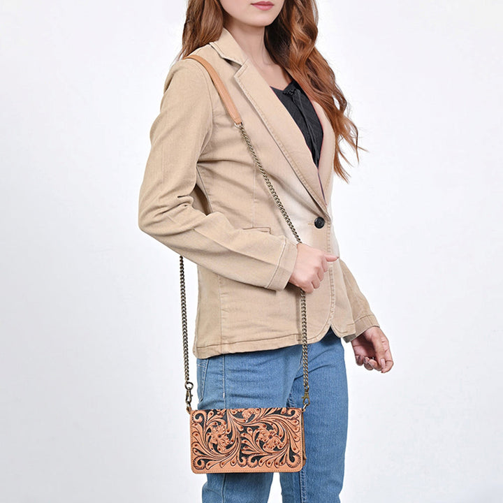 American Darling Western Floral Tooled Crossbody Wallet