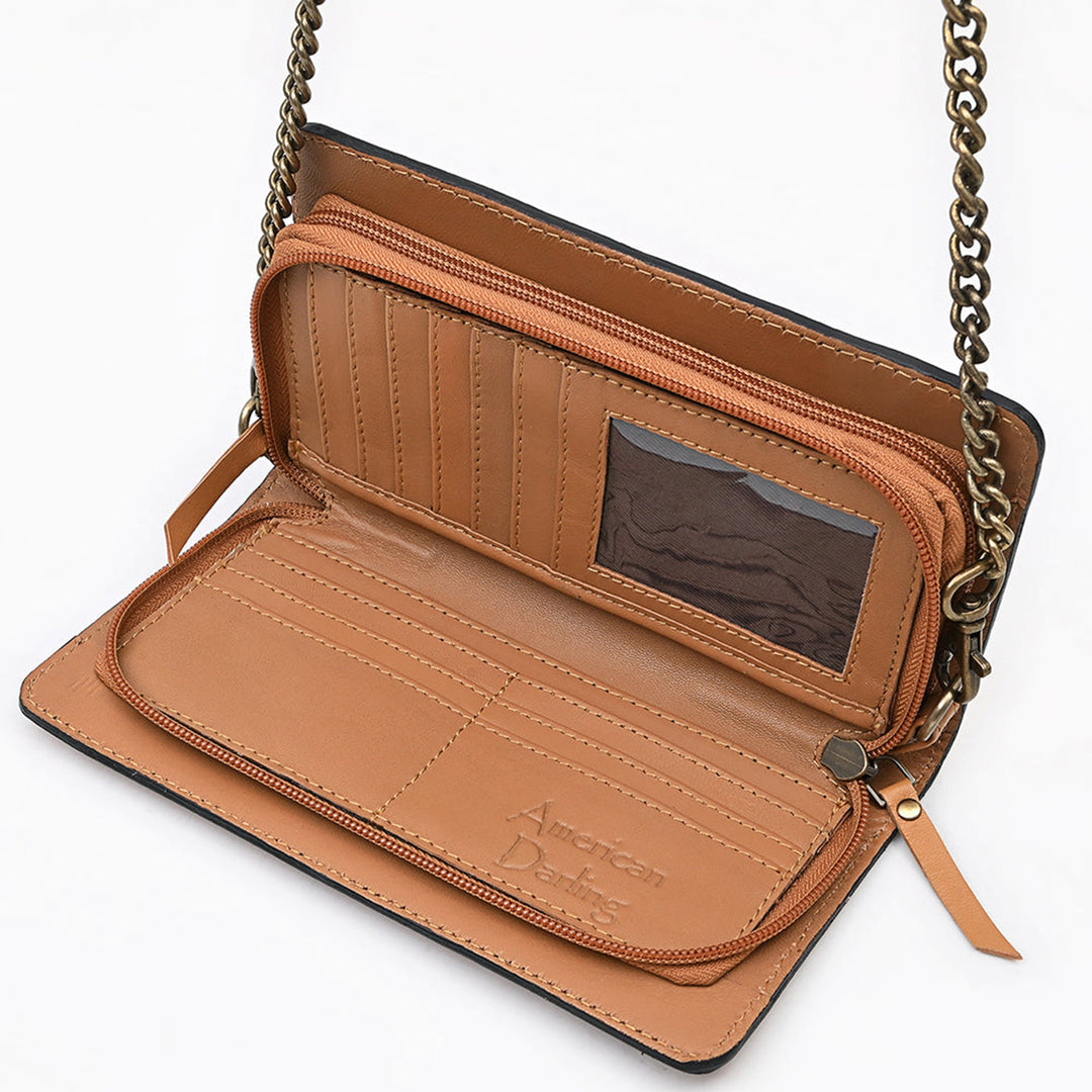 American Darling Western Floral Tooled Crossbody Wallet