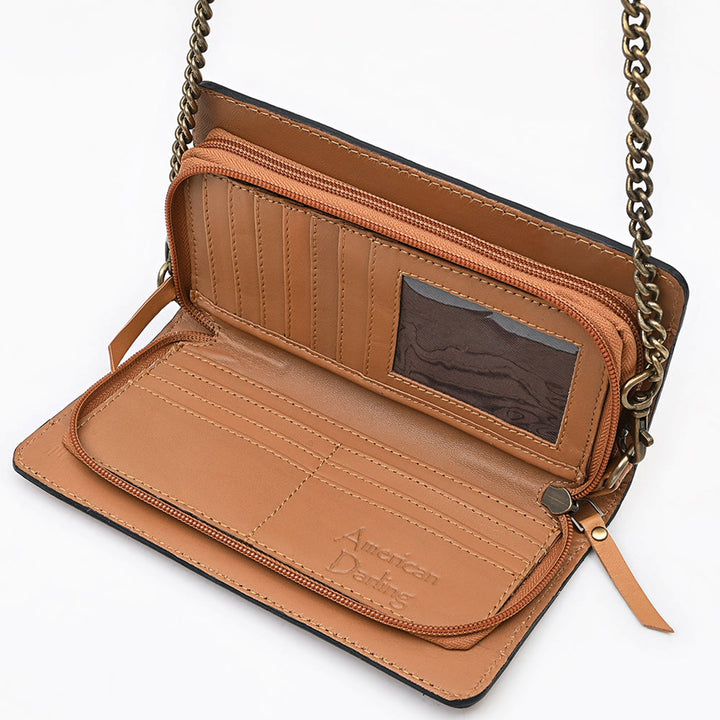 American Darling Western Floral Tooled Crossbody Wallet