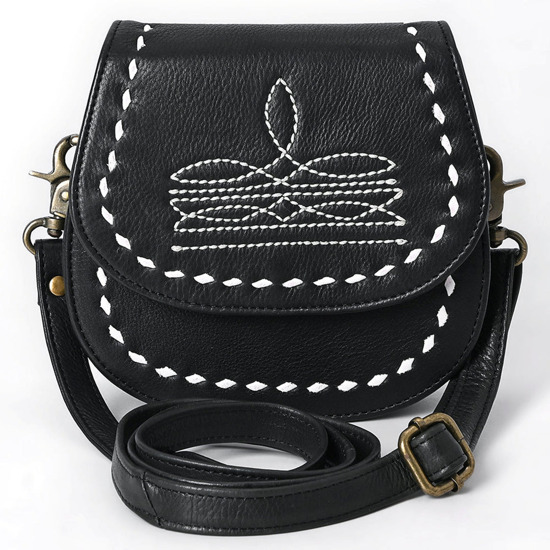 American Darling Black and White Buckstitched Crossbody Bag