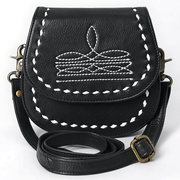 American Darling Black and White Buckstitched Crossbody Bag