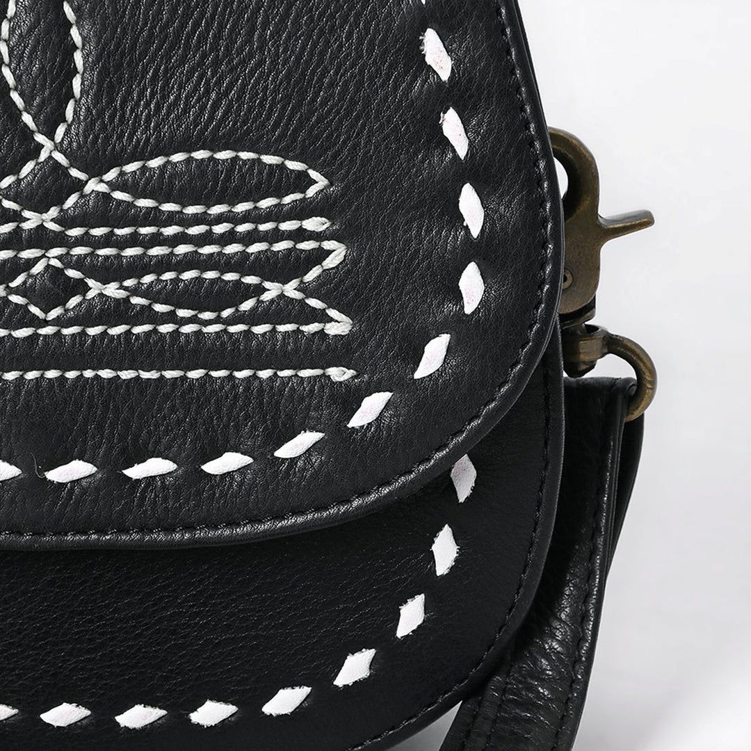 American Darling Black and White Buckstitched Crossbody Bag