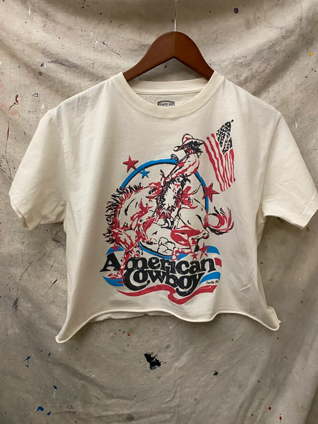 Country Deep Women's Natural American Cowboy Cropped Tee
