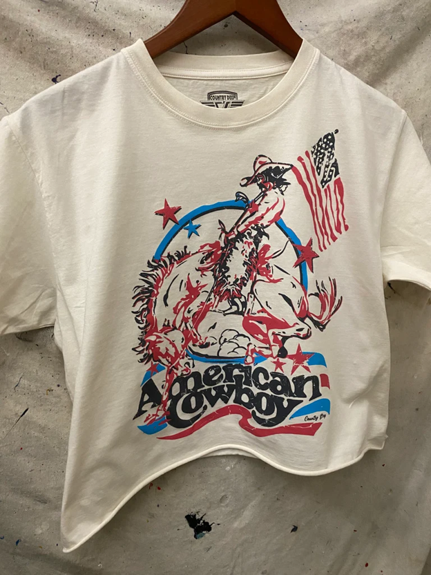 Country Deep Women's Natural American Cowboy Cropped Tee