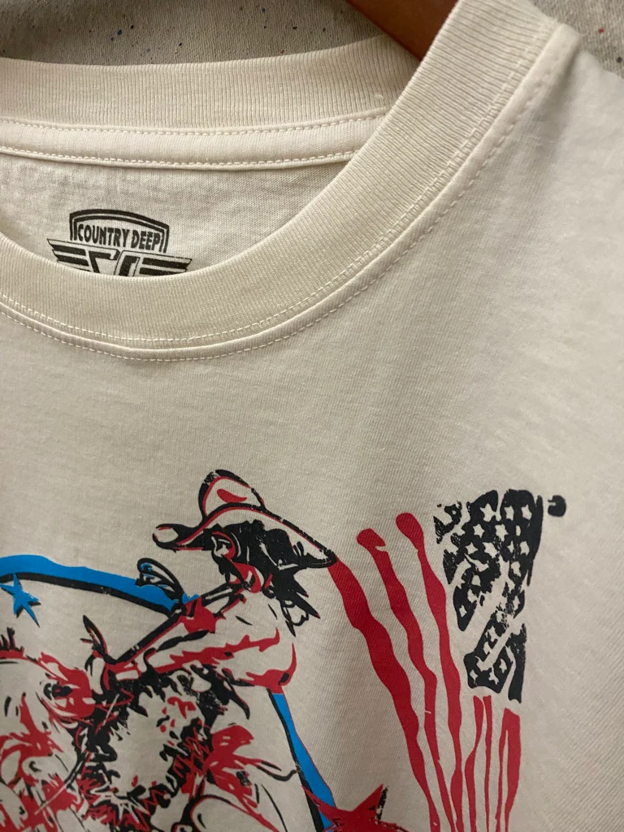 Country Deep Women's Natural American Cowboy Cropped Tee