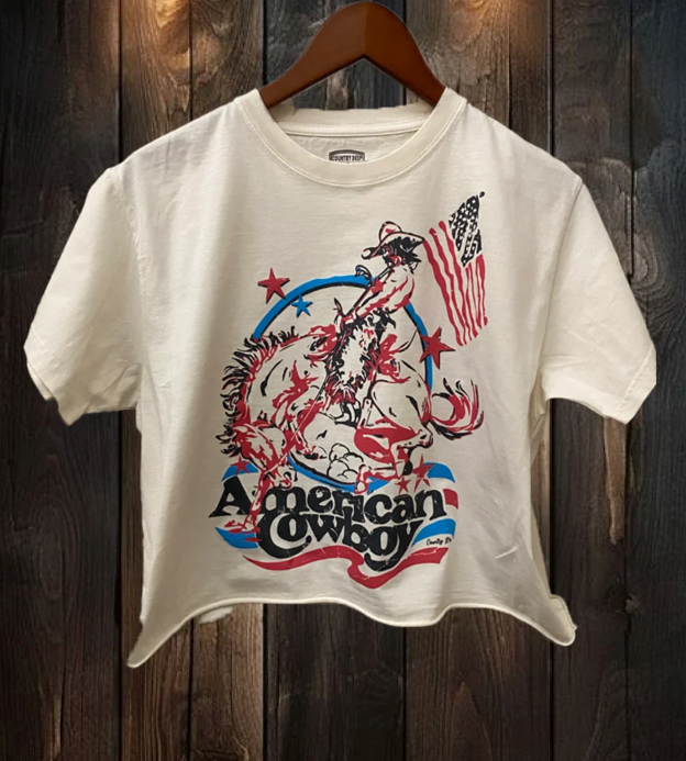 Country Deep Women's Natural American Cowboy Cropped Tee