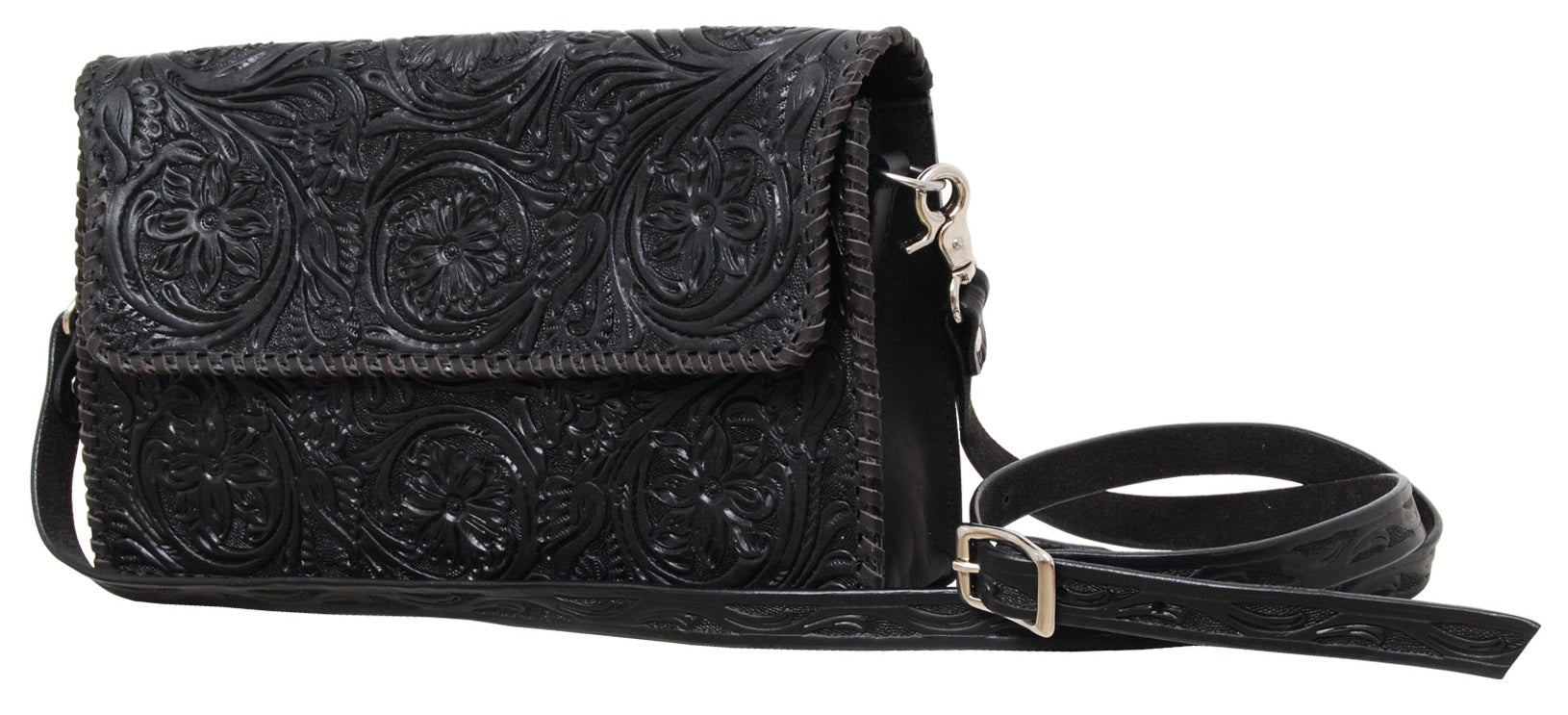 Rafter T Ranch Black Floral Tooled Crossbody Bag – West 20 Saddle Co.