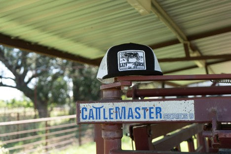Lazy J Ranch Black & White Bull Trap Classic Five Panel Trucker Hat