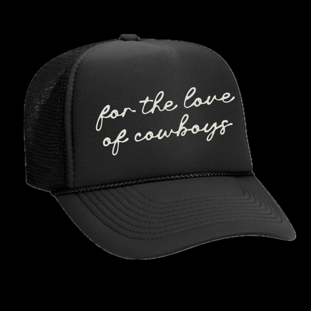 Rodeo Hippie Black For the Love of Cowboys Trucker Hat