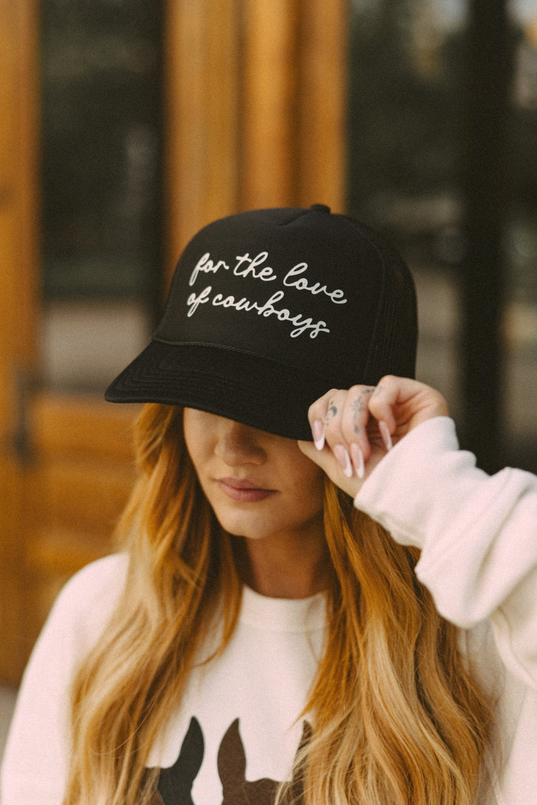 Rodeo Hippie Black For the Love of Cowboys Trucker Hat