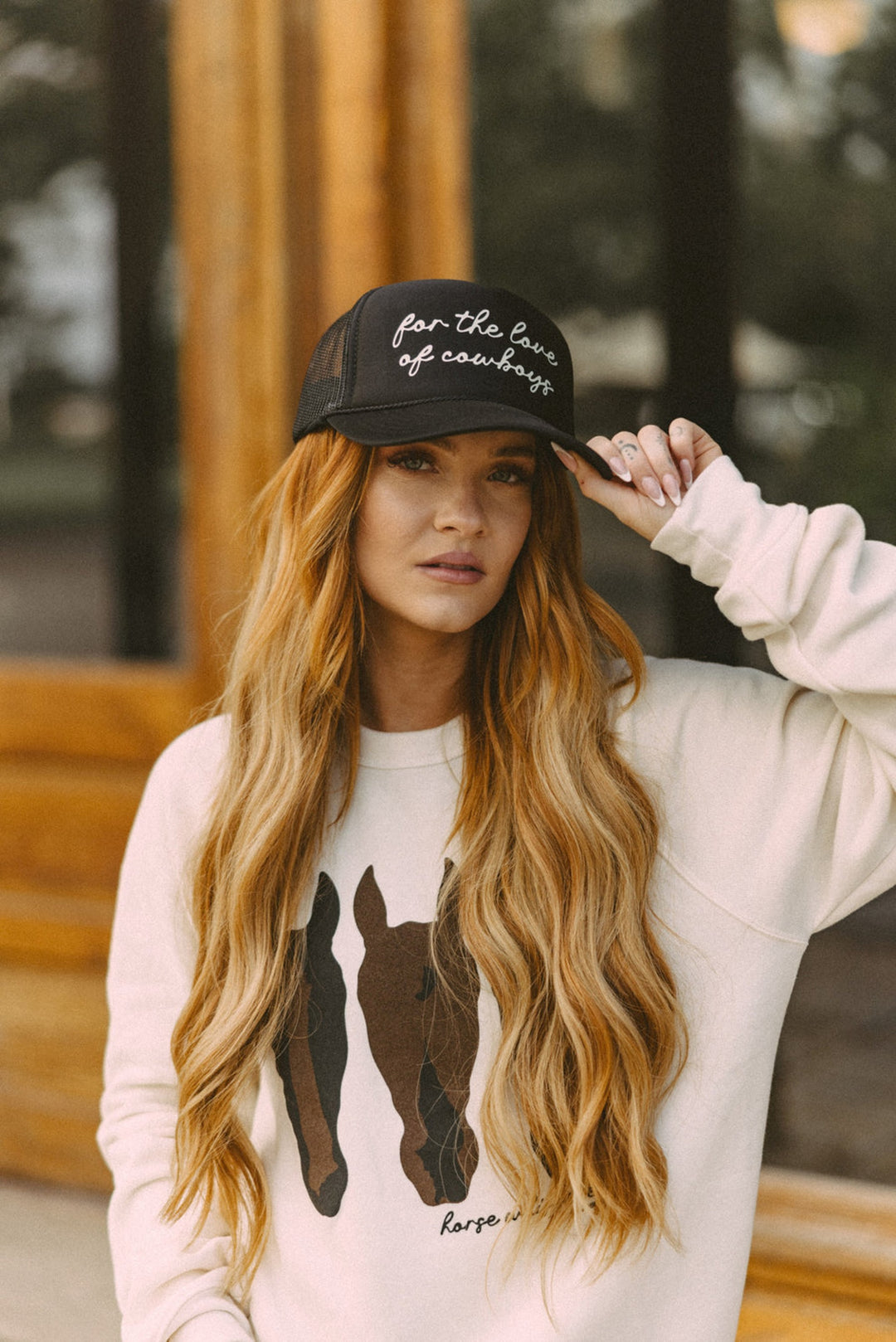 Rodeo Hippie Black For the Love of Cowboys Trucker Hat