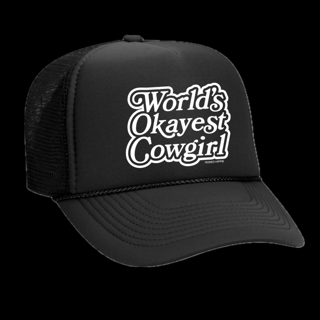 Rodeo Hippie Black World's Okayest Cowgirl Trucker Hat